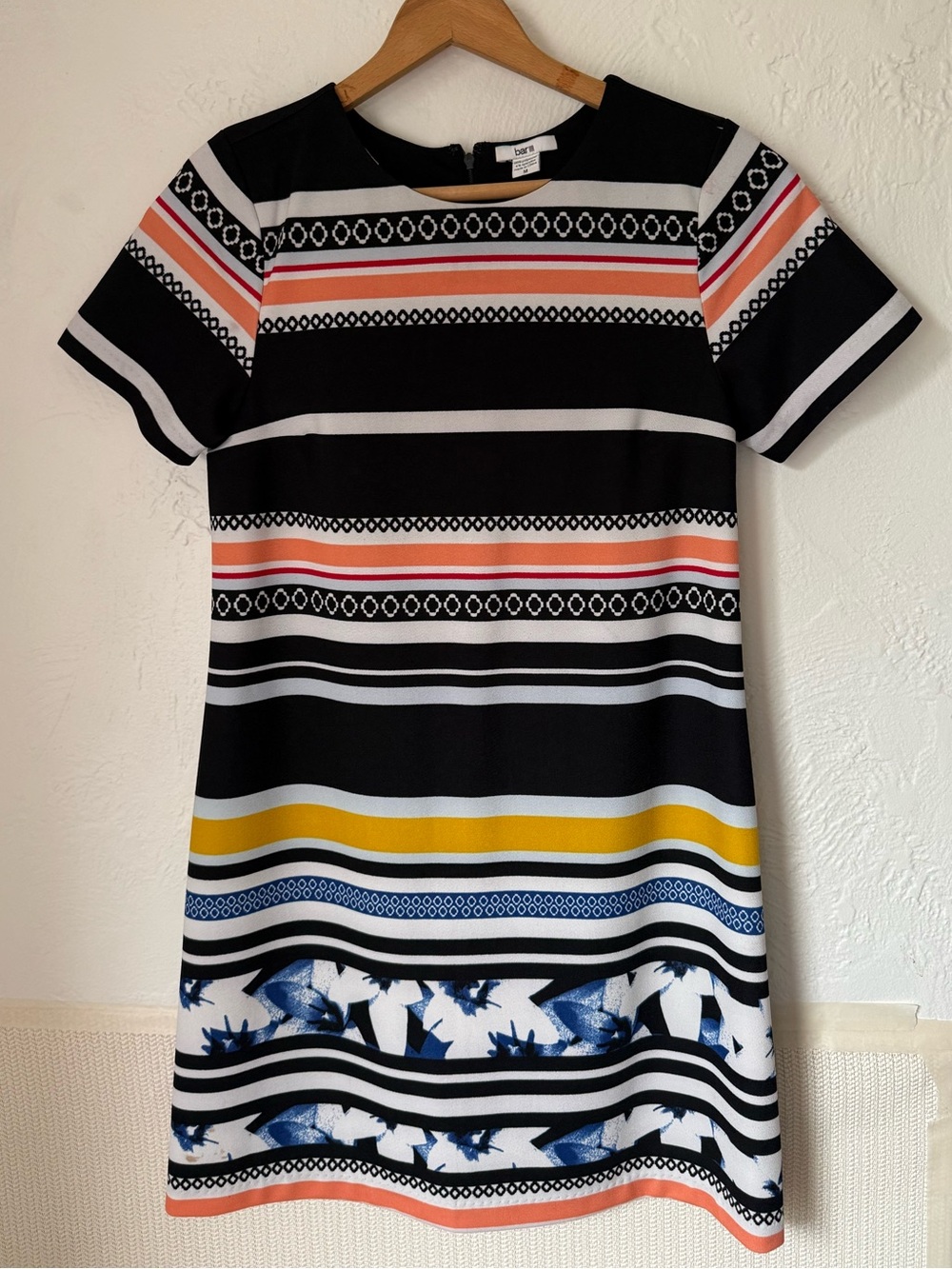 Barr III Striped Shift Dress Medium Multicolor Geometric Floral Career Dress